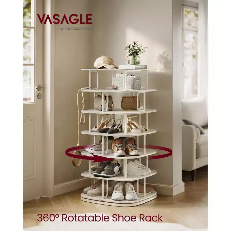 Meuble à chaussures 7 niveaux, Tour à chaussures rotative, Organisateur de placard à chaussures