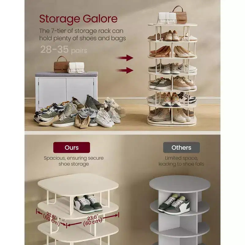 Meuble à chaussures 7 niveaux, Tour à chaussures rotative, Organisateur de placard à chaussures