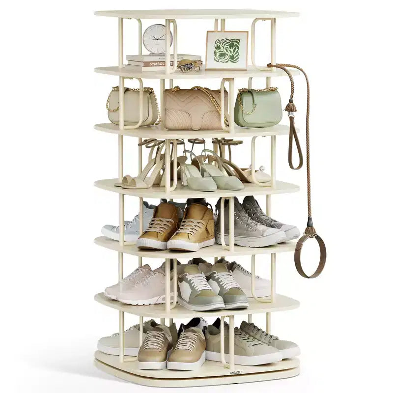 VASAGLE 7-Tier Shoe Rack, Rotating Shoe Rack Tower, Shoe Closet Organizer, Shoe Shelf, 28-35 Pairs, 23.6 x 23.6 x 47.2 Inches