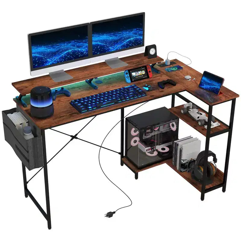 Bureau d'angle réversible en L avec sac de rangement, bureau d'ordinateur d'angle