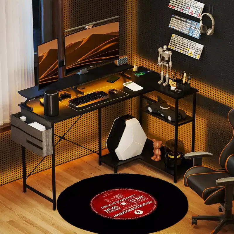 Bureau d'angle réversible en L avec sac de rangement, bureau d'ordinateur d'angle