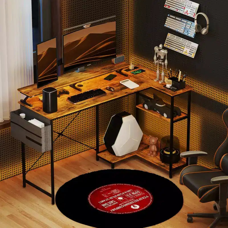 Bureau d'angle réversible en L avec sac de rangement, bureau d'ordinateur d'angle