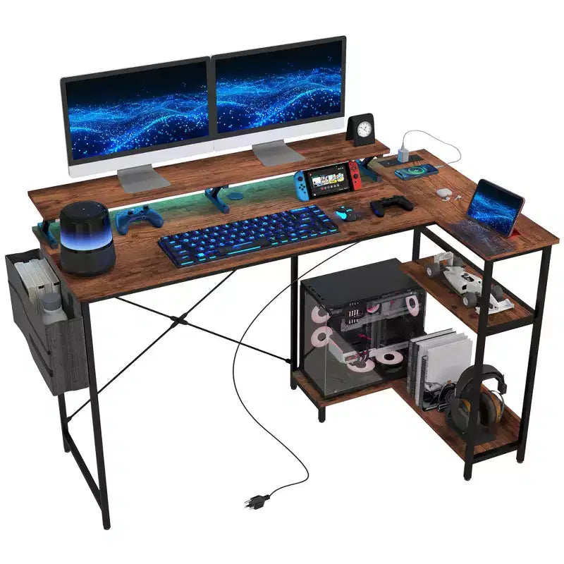 Bureau d'angle réversible en L avec sac de rangement, bureau d'ordinateur d'angle