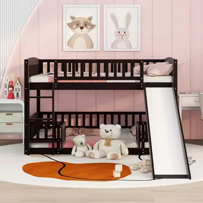 Whisen Versatile Design Low Bunk Bed with Built-in Ladder and Slide