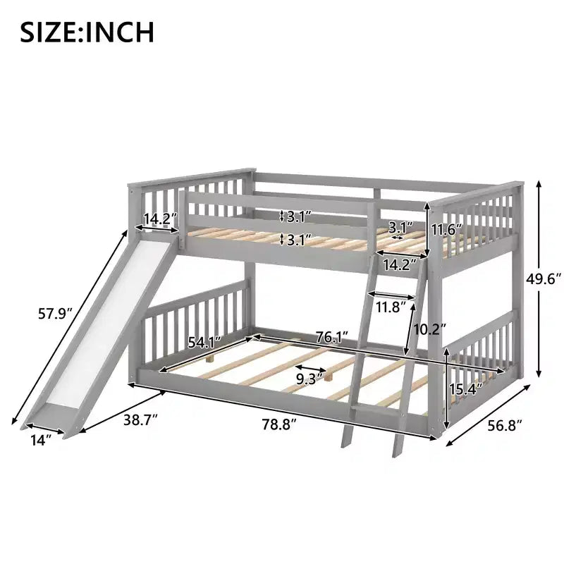 Lit superposé double en bois avec toboggan convertible et échelle