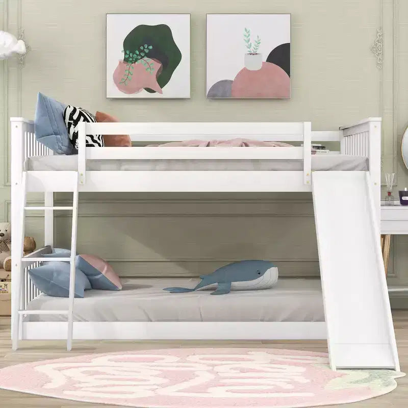 Lit superposé double en bois avec toboggan convertible et échelle