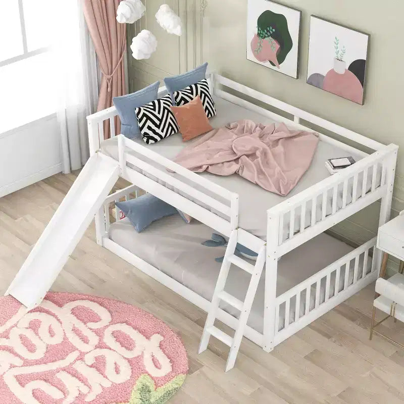Lit superposé double en bois avec toboggan convertible et échelle