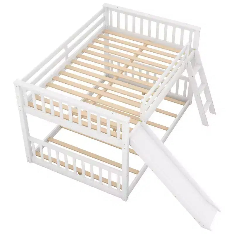 Lit superposé double en bois avec toboggan convertible et échelle