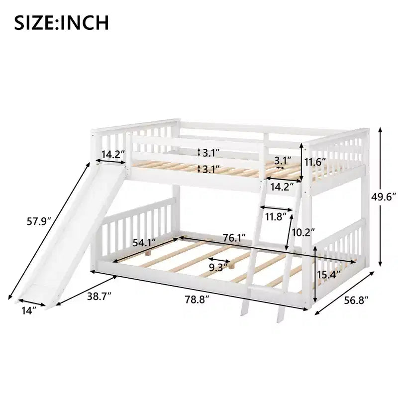 Lit superposé double en bois avec toboggan convertible et échelle