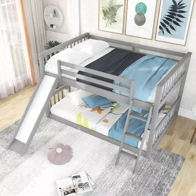 Lit superposé double en bois avec toboggan convertible et échelle