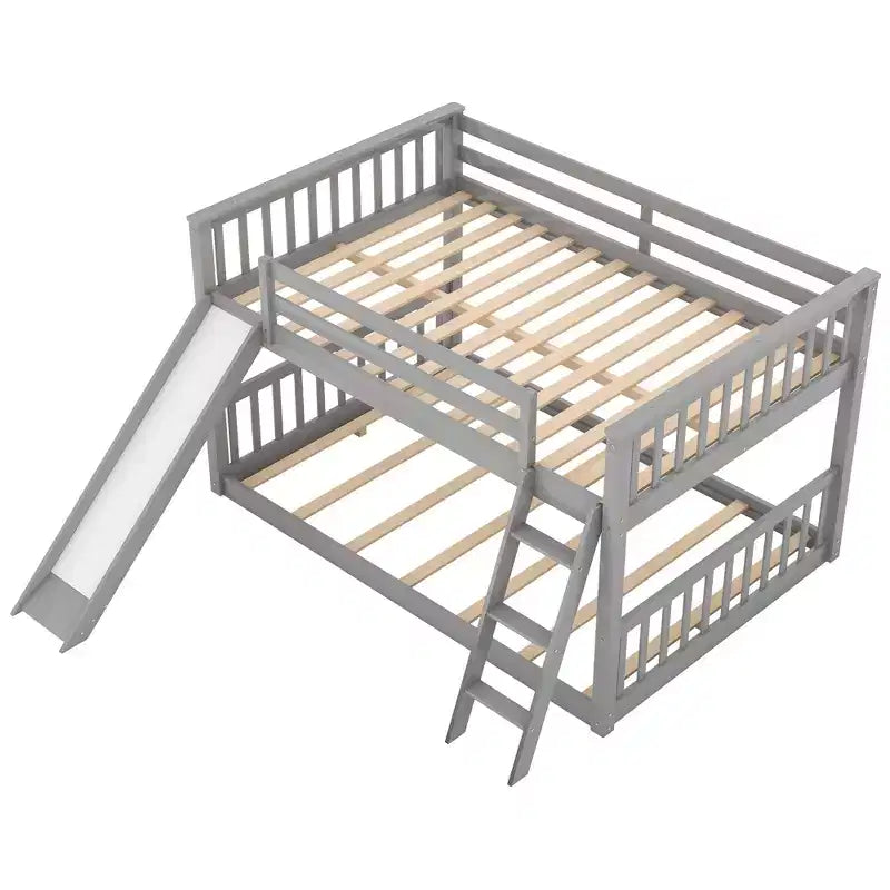 Lit superposé double en bois avec toboggan convertible et échelle