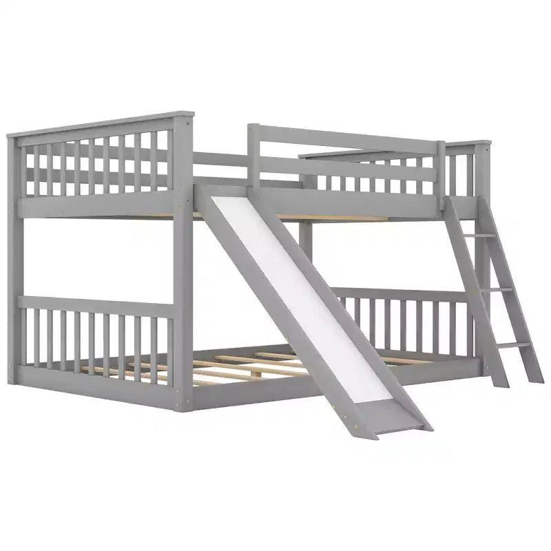 Lit superposé double en bois avec toboggan convertible et échelle