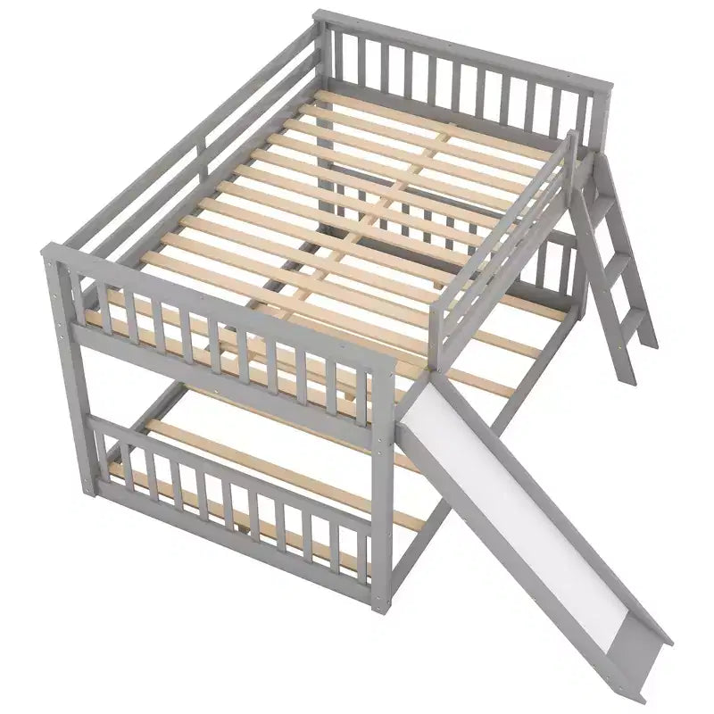 Lit superposé double en bois avec toboggan convertible et échelle