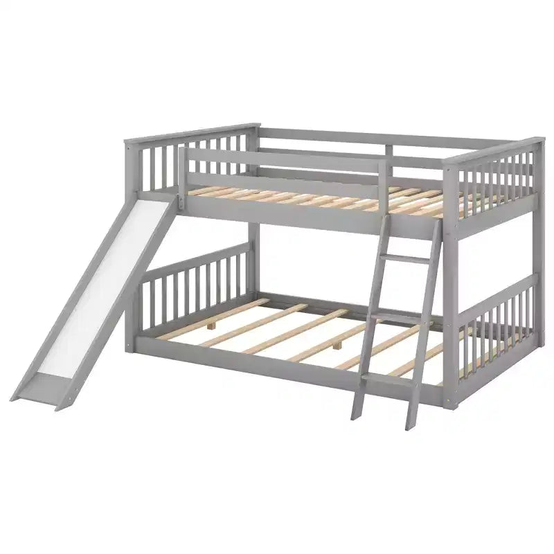 Lit superposé double en bois avec toboggan convertible et échelle