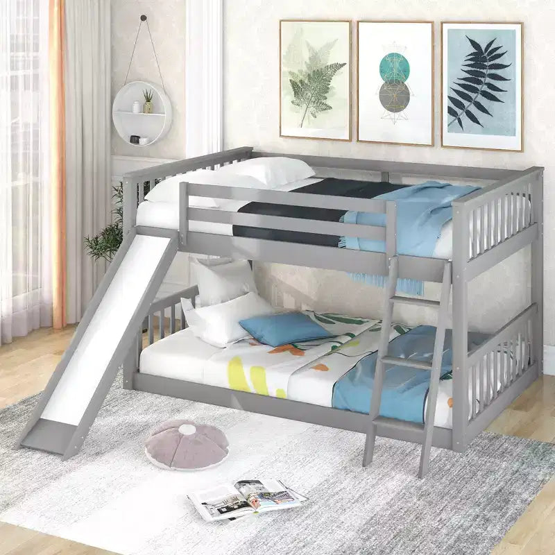Lit superposé double en bois avec toboggan convertible et échelle
