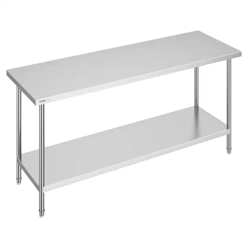 VEVOR Stainless Steel Prep Table, 24 x 72 x 34 Inch, 880 lbs Load Capacity, Heavy Duty Metal Worktable with 3 Adjustable Height Levels