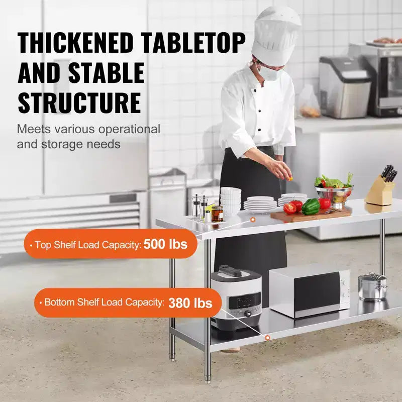 Table de préparation en acier inoxydable, capacité de charge de 399 kg