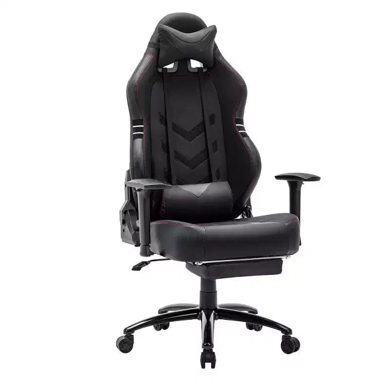 Sweat-proof PU Leather Gaming Chair Fixed up Armrest Lumbar Support Ergonomic Arm Chair With Double Arm & Footrest