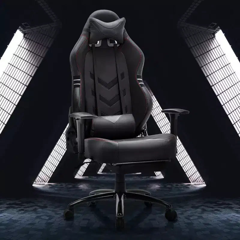 Fauteuil de jeu en cuir PU résistant à la transpiration, avec accoudoirs fixes et soutien lombaire ergonomique