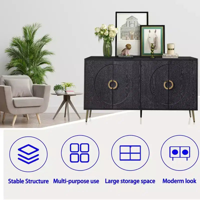 Modern Lacquered 4 Door Wooden Cabinet Sideboard Buffet Server Cabinet Storage Cabinet