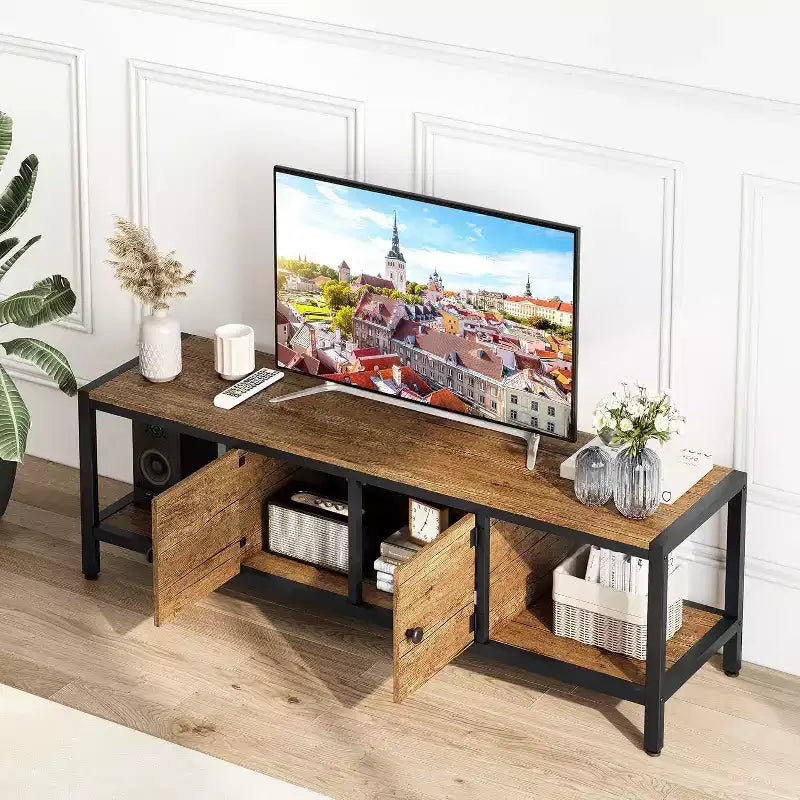 Meuble TV de style rustique marron de 65 pouces, meuble de rangement de style ferme