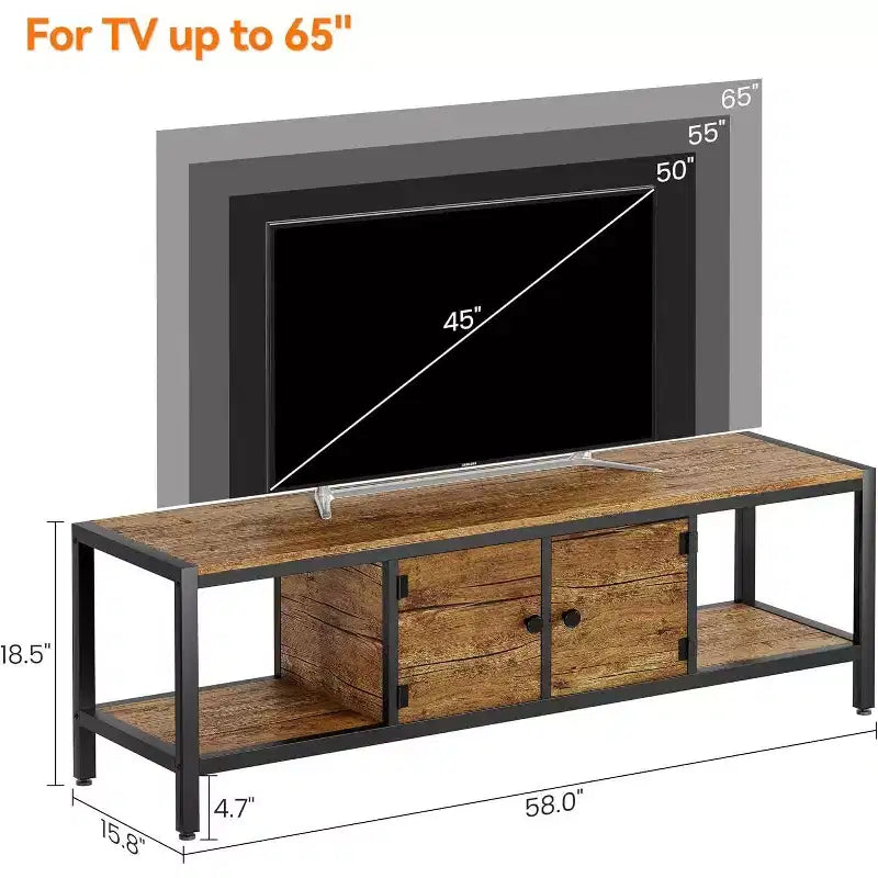 Meuble TV de style rustique marron de 65 pouces, meuble de rangement de style ferme