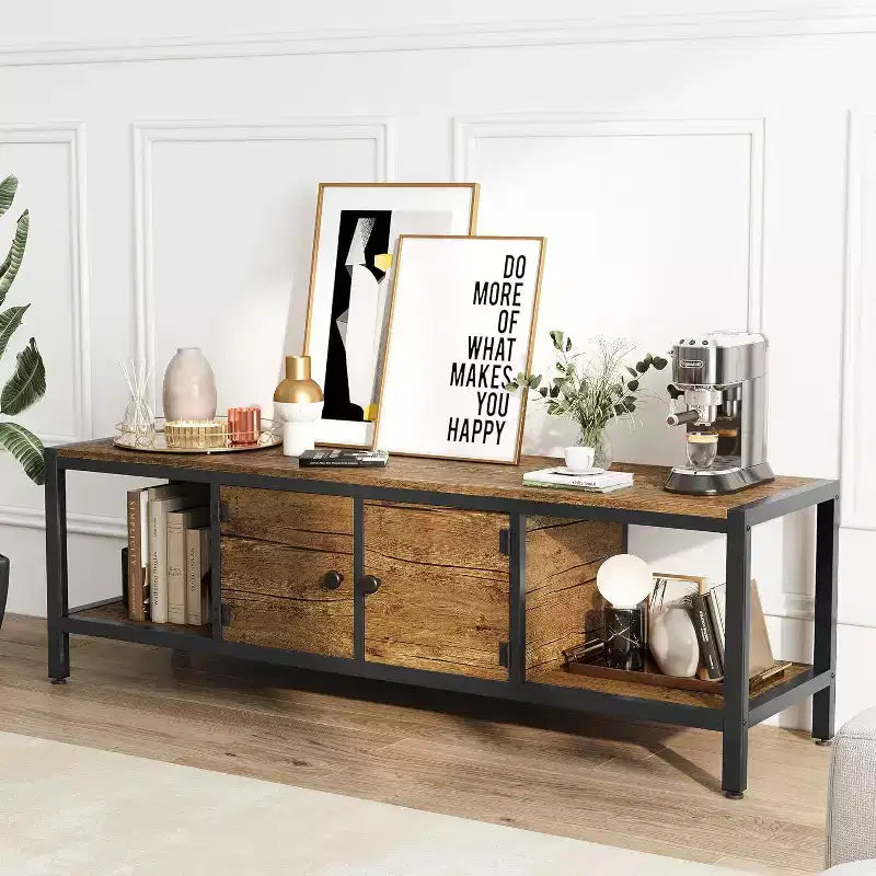 Meuble TV de style rustique marron de 65 pouces, meuble de rangement de style ferme
