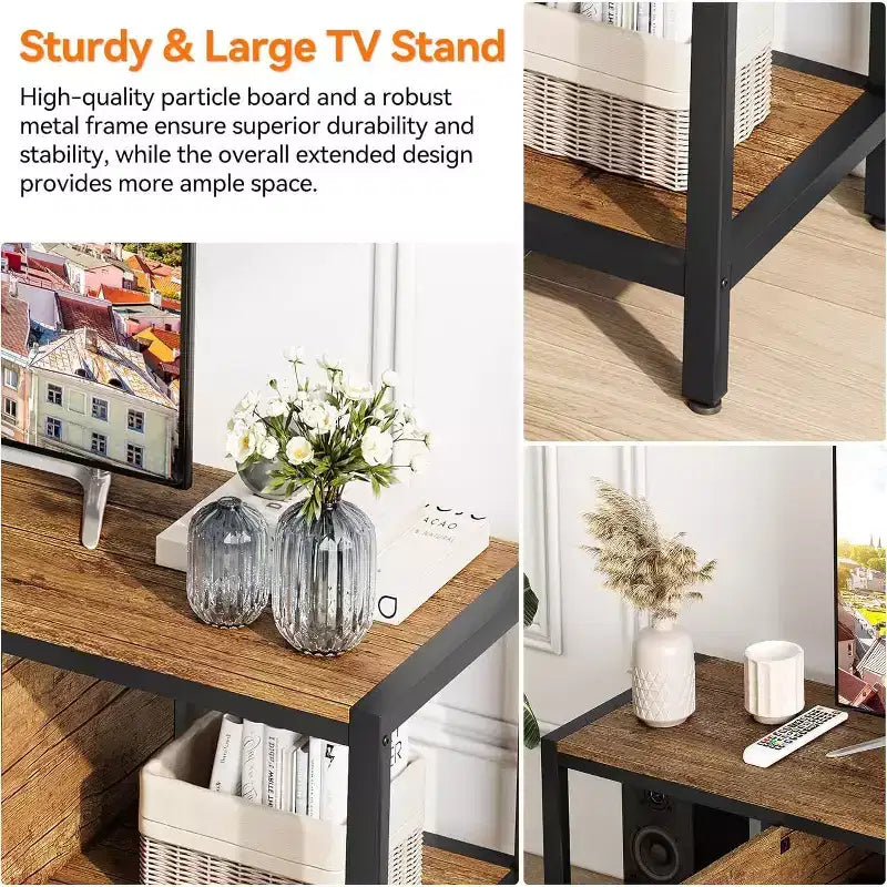 Meuble TV de style rustique marron de 65 pouces, meuble de rangement de style ferme