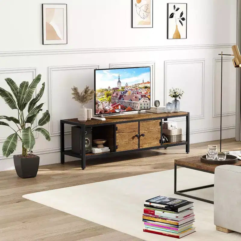Meuble TV de style rustique marron de 65 pouces, meuble de rangement de style ferme