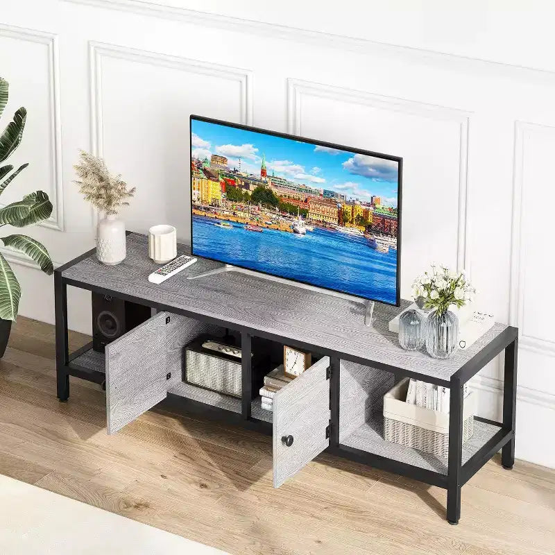 Meuble TV de style rustique marron de 65 pouces, meuble de rangement de style ferme