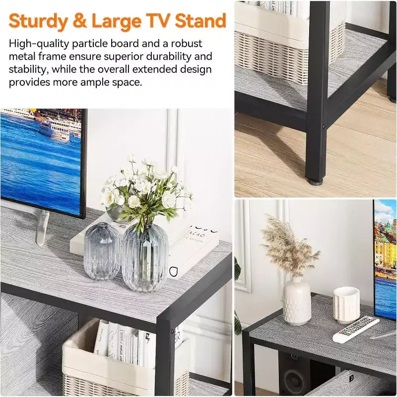 Meuble TV de style rustique marron de 65 pouces, meuble de rangement de style ferme