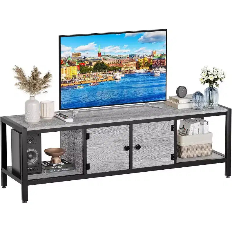 Meuble TV de style rustique marron de 65 pouces, meuble de rangement de style ferme