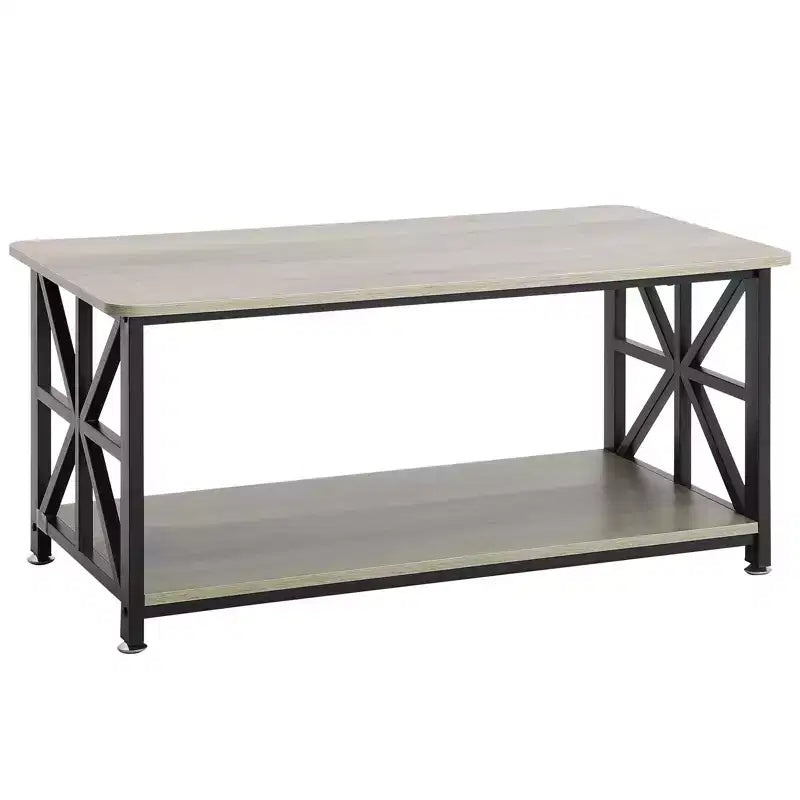 VEVOR 40 Farmhouse Coffee Table, Rectangle Coffee Table with Open Storage Compartment, Wooden Rustic Cocktail Table, Brown & Black