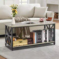 Table basse de ferme, Table basse rectangulaire avec compartiment de rangement ouvert