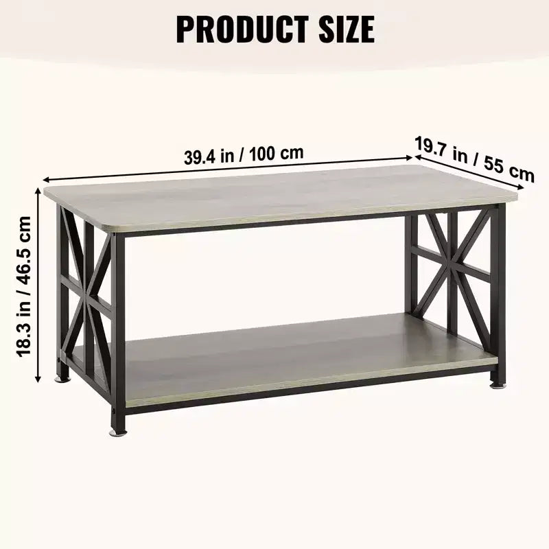 Table basse de ferme, Table basse rectangulaire avec compartiment de rangement ouvert