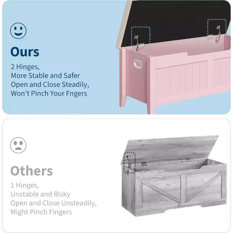 Wooden Storage Chest with Seat Cushion and 2 Safety Hinges, Entryway Bench for Organizer, Supports 220 Lb, Bedroom, Living Room