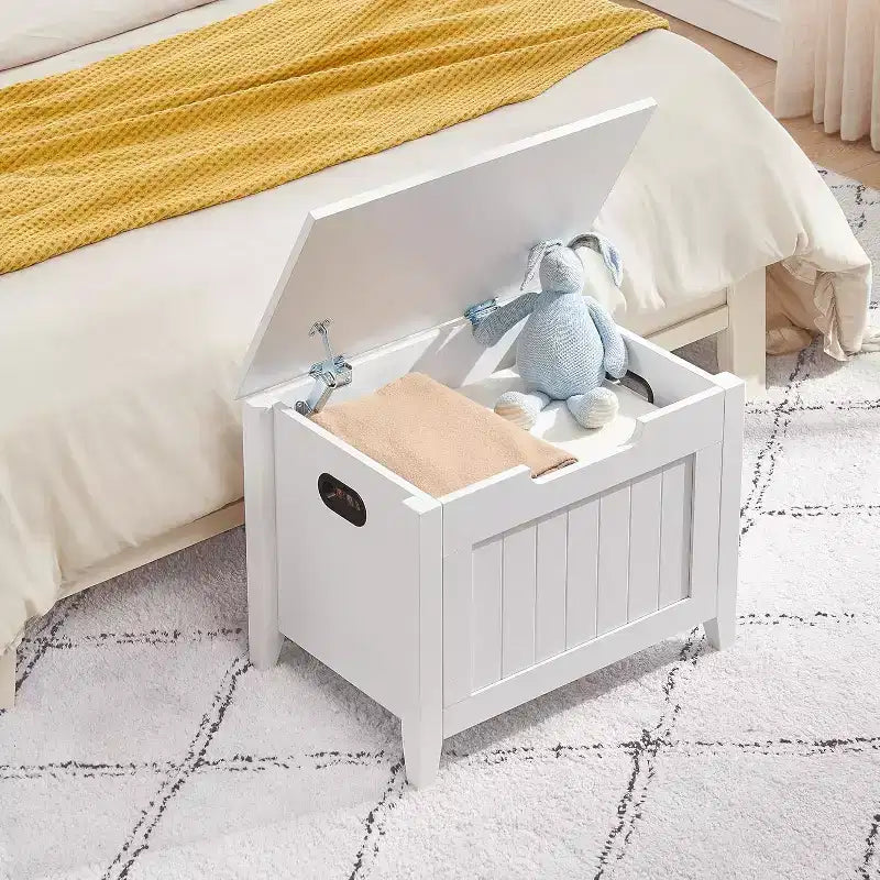 Wooden Storage Chest with Seat Cushion and 2 Safety Hinges, Entryway Bench for Organizer, Supports 220 Lb, Bedroom, Living Room
