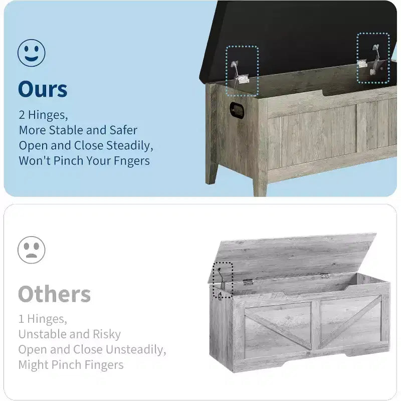 Wooden Storage Chest with Seat Cushion and 2 Safety Hinges, Entryway Bench for Organizer, Supports 220 Lb, Bedroom, Living Room