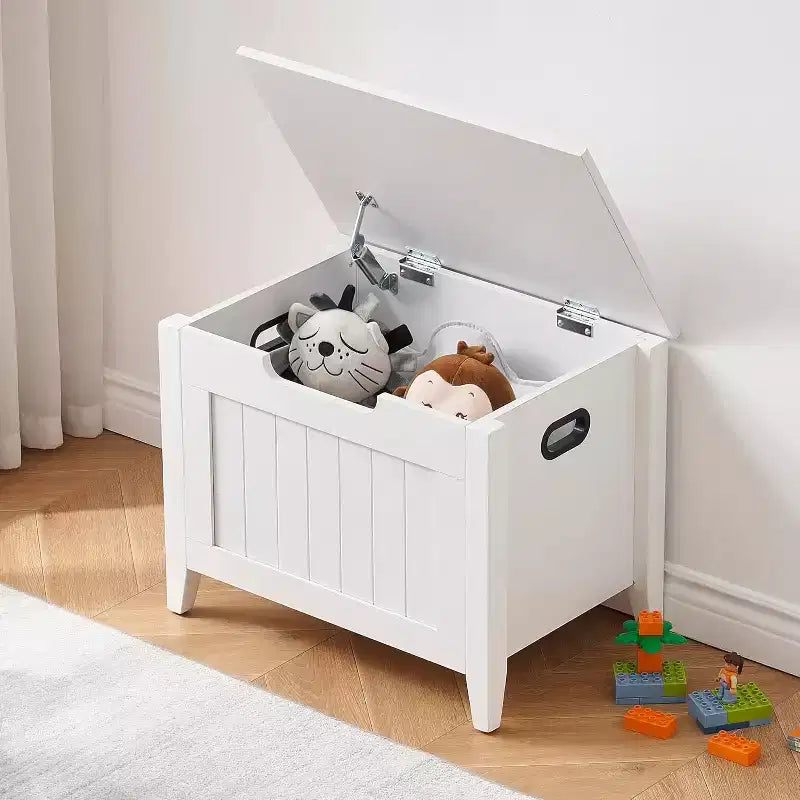 Wooden Storage Chest with Seat Cushion and 2 Safety Hinges, Entryway Bench for Organizer, Supports 220 Lb, Bedroom, Living Room