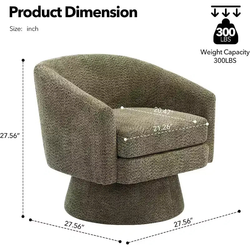 360 Swivel Chenille Lounge Chair - Accent Reading Chair with Storage, Modern Single Sofa Armchair, Club Chair for Living Room Bedroom Office