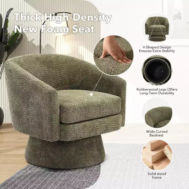 360 Swivel Chenille Lounge Chair - Accent Reading Chair with Storage, Modern Single Sofa Armchair, Club Chair for Living Room Bedroom Office