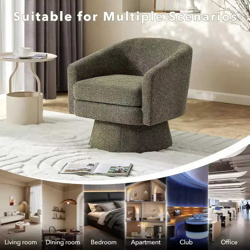 360 Swivel Chenille Lounge Chair - Accent Reading Chair with Storage, Modern Single Sofa Armchair, Club Chair for Living Room Bedroom Office
