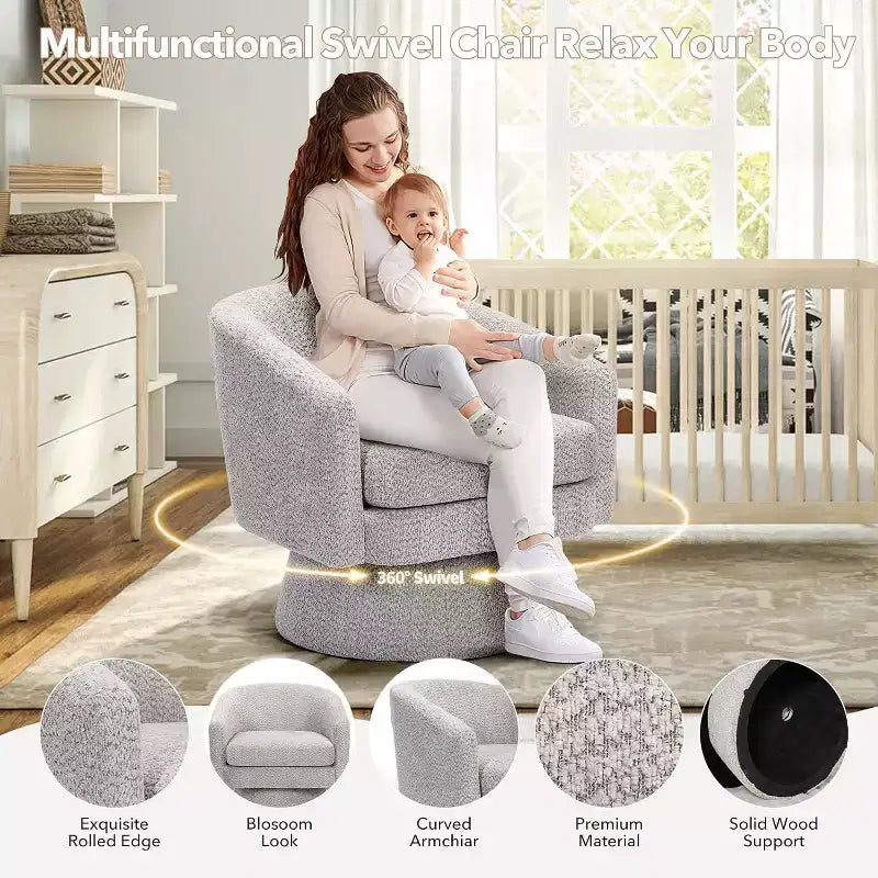 360 Swivel Chenille Lounge Chair - Accent Reading Chair with Storage, Modern Single Sofa Armchair, Club Chair for Living Room Bedroom Office
