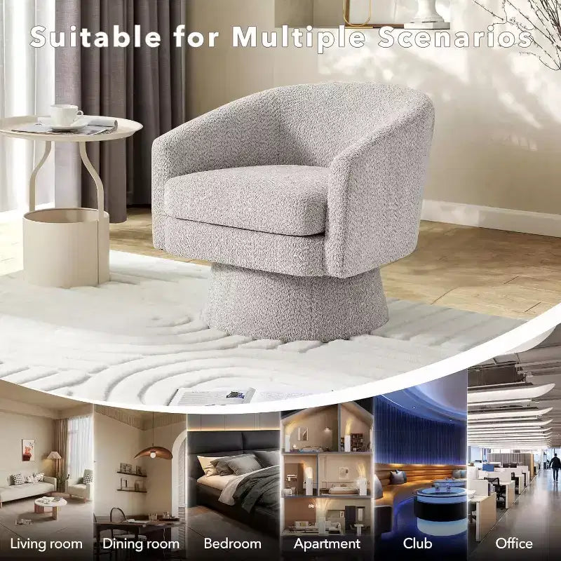 360 Swivel Chenille Lounge Chair - Accent Reading Chair with Storage, Modern Single Sofa Armchair, Club Chair for Living Room Bedroom Office