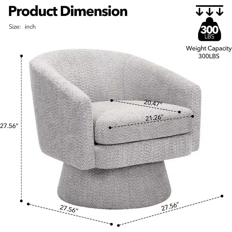360 Swivel Chenille Lounge Chair - Accent Reading Chair with Storage, Modern Single Sofa Armchair, Club Chair for Living Room Bedroom Office