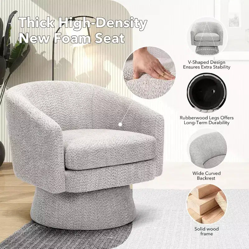 360 Swivel Chenille Lounge Chair - Accent Reading Chair with Storage, Modern Single Sofa Armchair, Club Chair for Living Room Bedroom Office