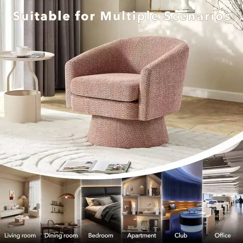 360 Swivel Chenille Lounge Chair - Accent Reading Chair with Storage, Modern Single Sofa Armchair, Club Chair for Living Room Bedroom Office