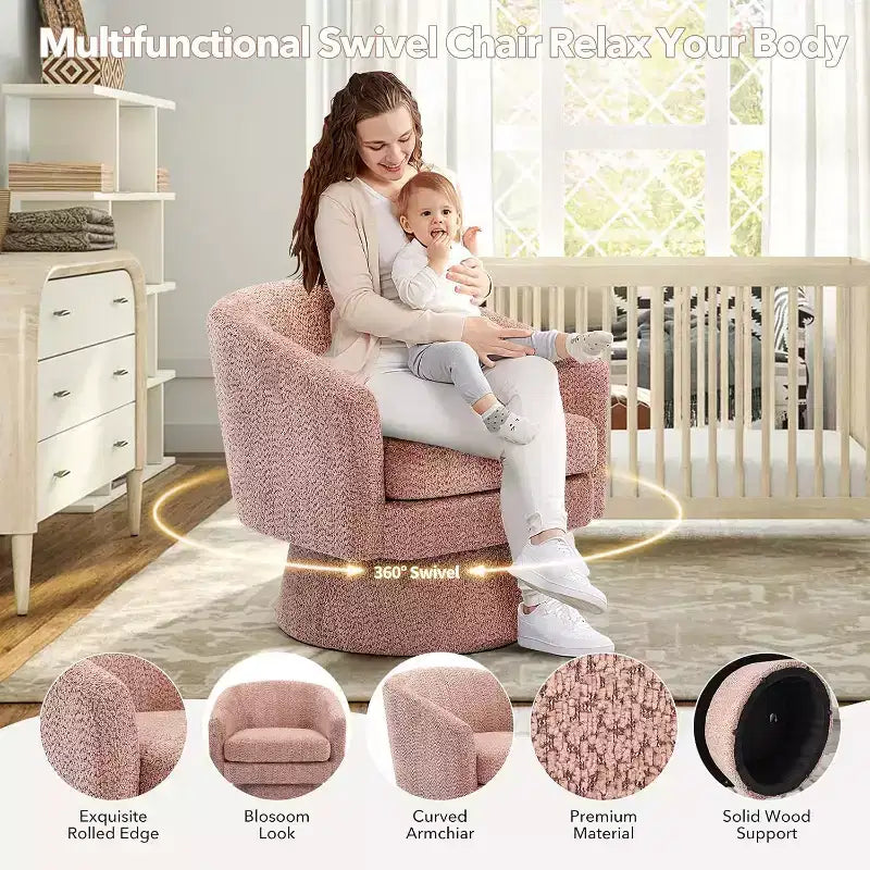 360 Swivel Chenille Lounge Chair - Accent Reading Chair with Storage, Modern Single Sofa Armchair, Club Chair for Living Room Bedroom Office
