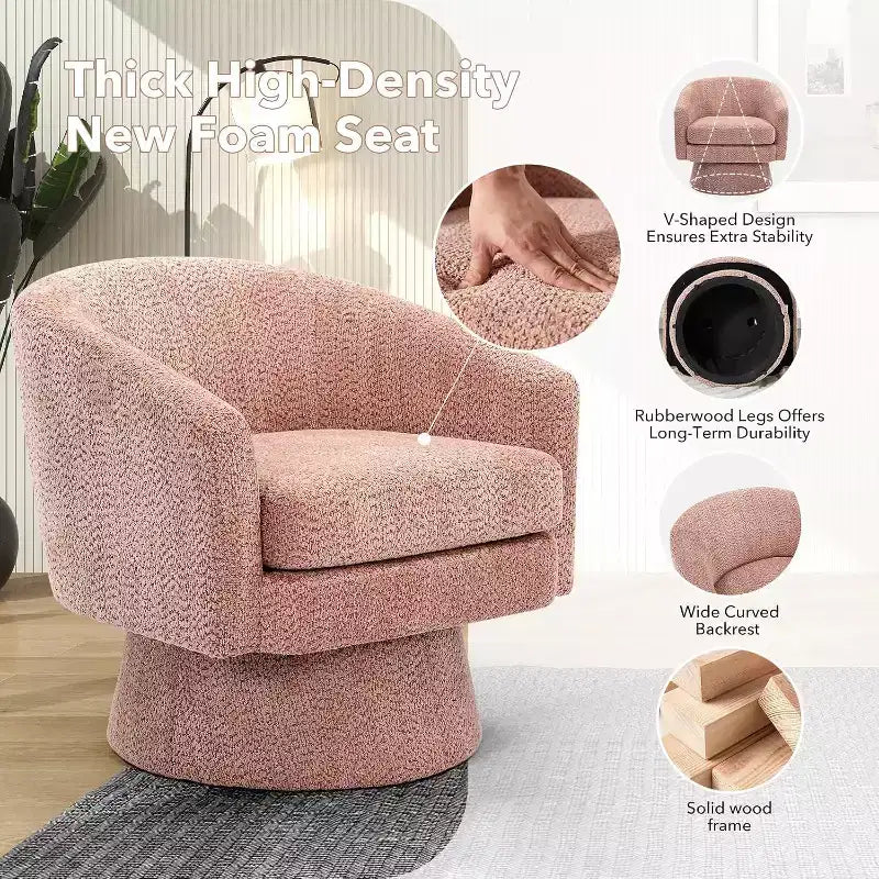 360 Swivel Chenille Lounge Chair - Accent Reading Chair with Storage, Modern Single Sofa Armchair, Club Chair for Living Room Bedroom Office