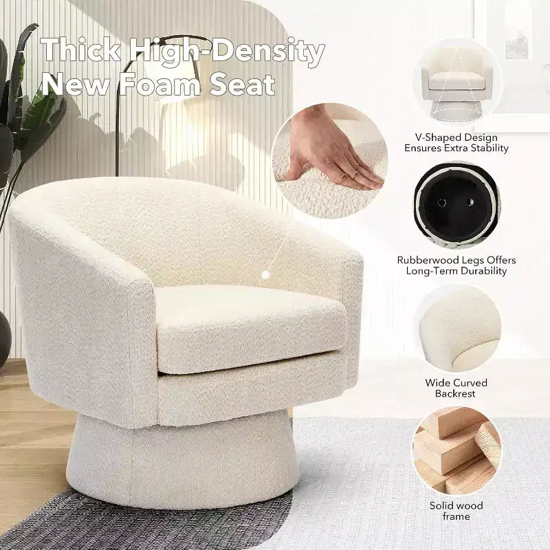 360 Swivel Chenille Lounge Chair - Accent Reading Chair with Storage, Modern Single Sofa Armchair, Club Chair for Living Room Bedroom Office
